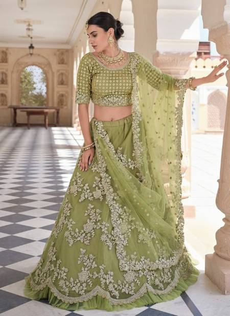 Olive Green Colour Exclusive Wedding Wear Heavy Embroidery Work Latest Lehenga Choli Collection 8406